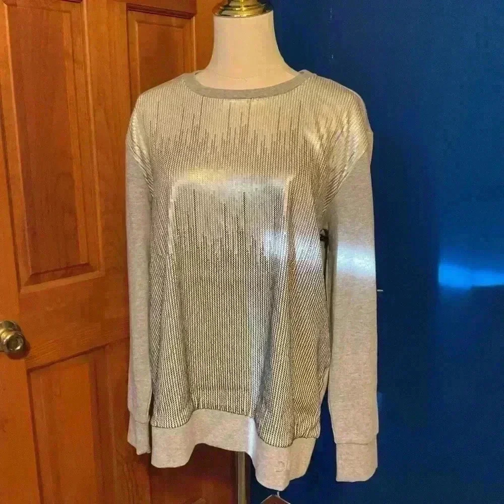 DKNY The Everywhere Sweatshirt. Silver sequined. Great for holidays! Size small